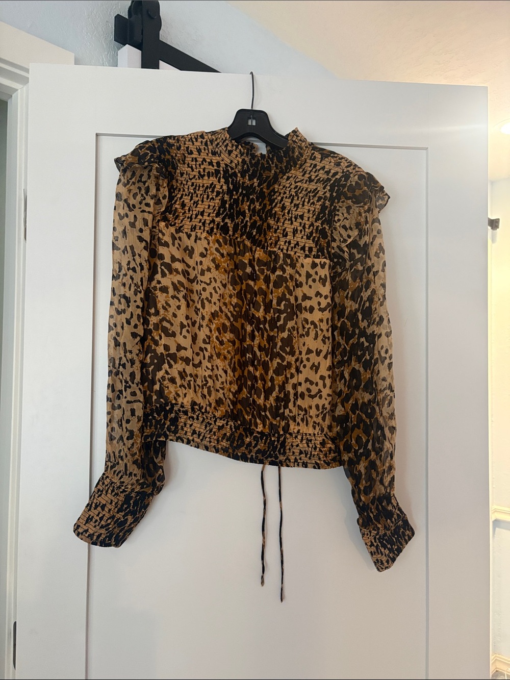 Free People Leopard-Print Smocked Neck cropped Blouse - Brown/Black